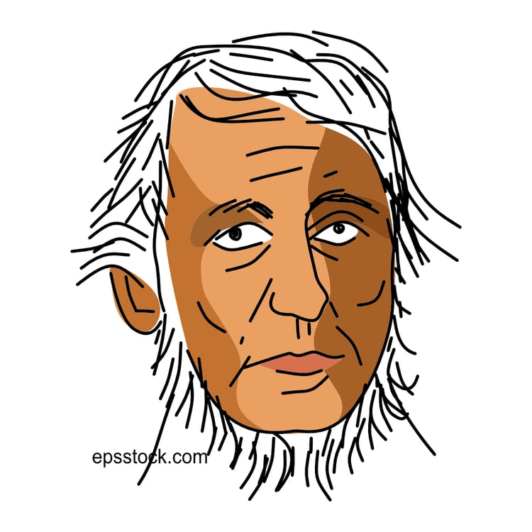 Henry David Thoreau portrait, flat vector illustration