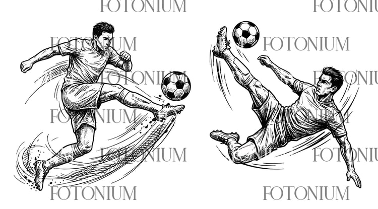 Soccer Player Sketch Vector Bundle – Hand Drawn Football Action Illustration Line Art - AI Generated