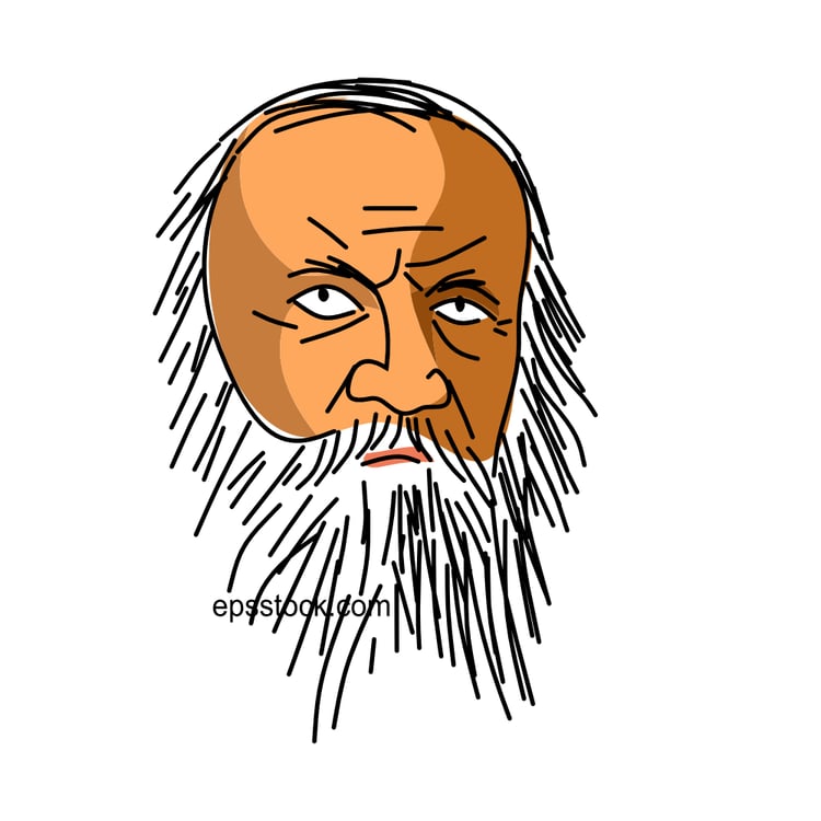 Dmitri Mendeleev Portrait, flat vector illustration