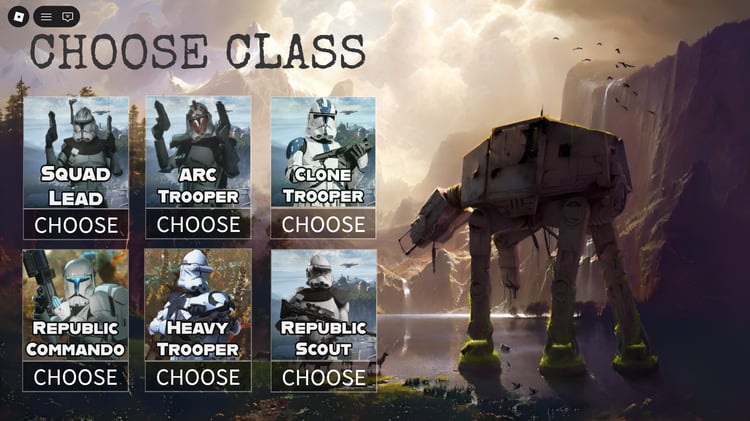 Free Star Wars team picker UI Roblox screen