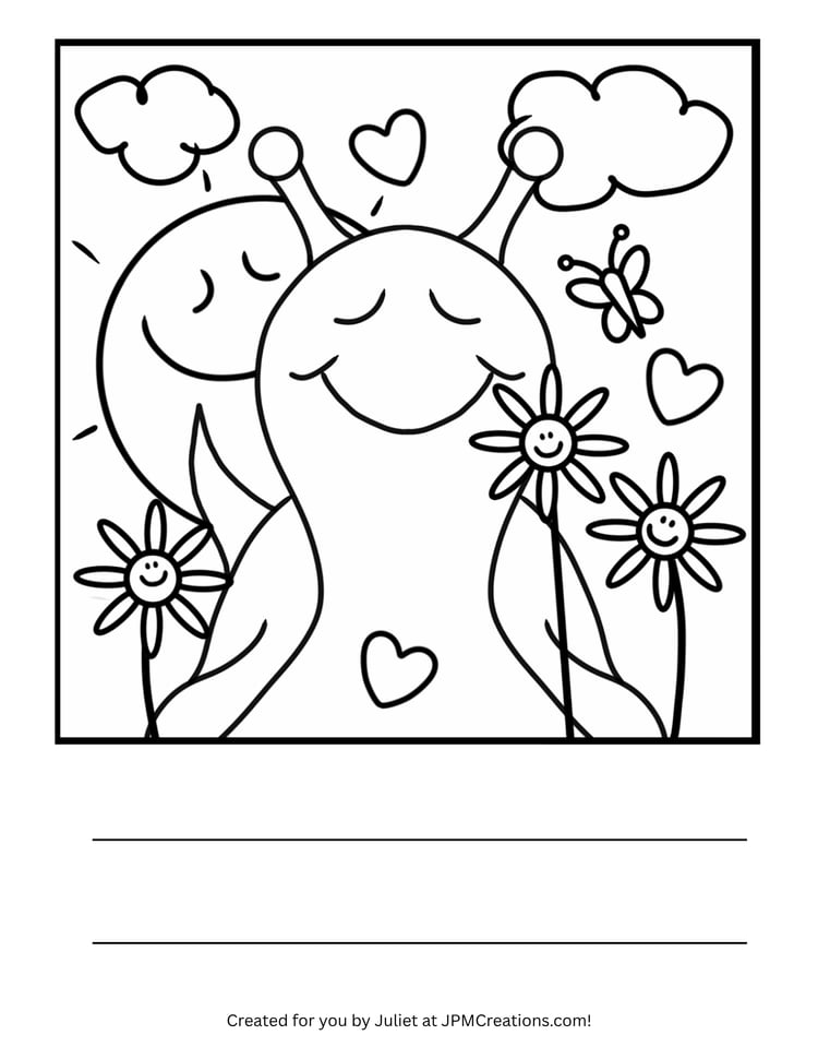 Cute Snail Spring Smiles Coloring Page (Letter Size)