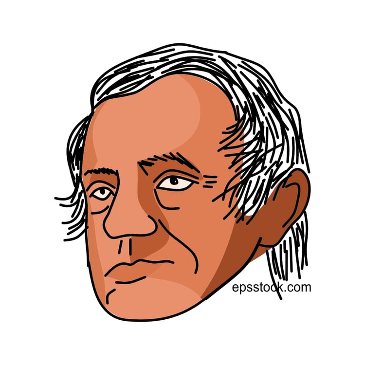 Washington Irving Portrait, flat vector illustration