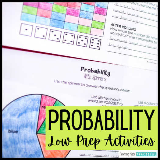 Probability - Games, Vocabulary, Spinners, Dice, Coins, Worksheets, Posters