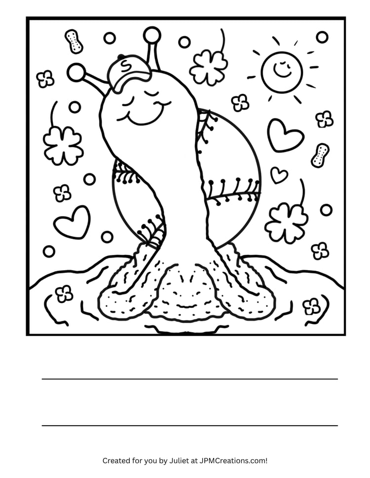 FREE Cute Snail Baseball And Shamrocks St. Patrick’s Day Coloring Page (Letter Size)