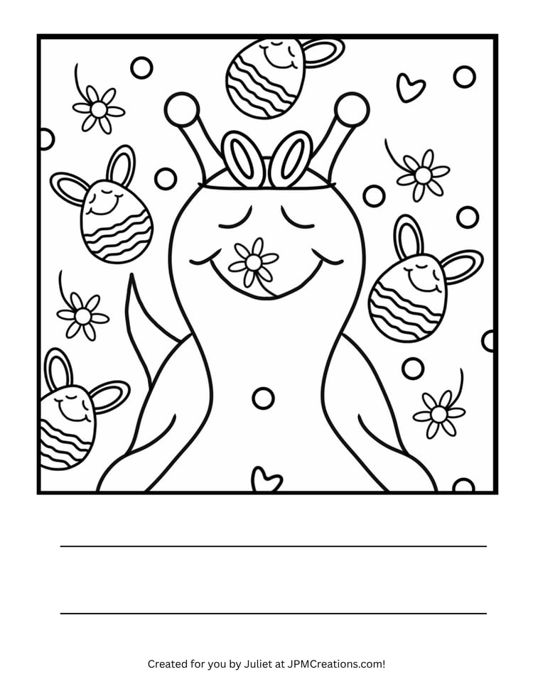 Cute Snail With Easter Bunnies Coloring Page (Letter Size)