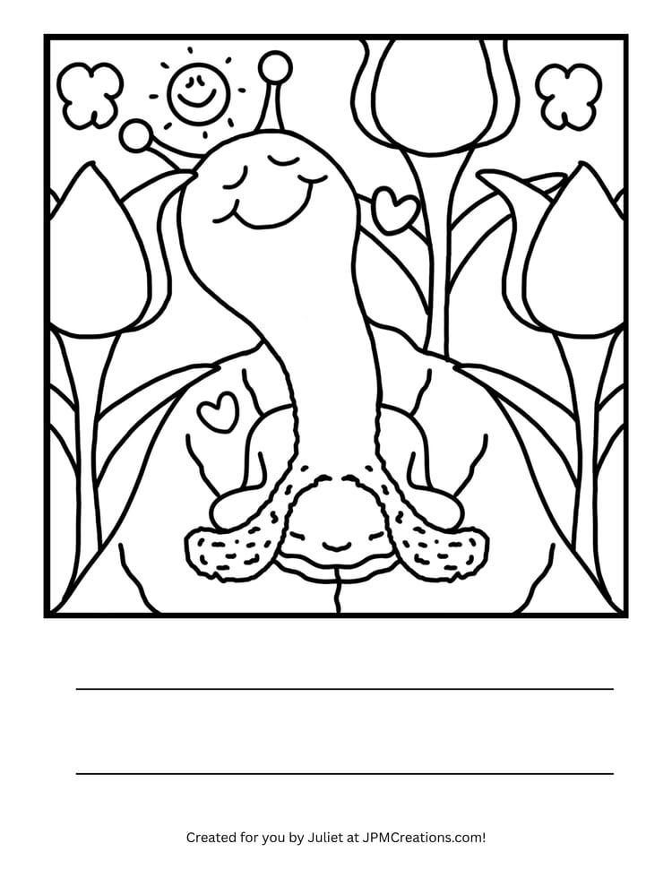 Cute Snail Spring Tulip Garden Coloring Page (Letter Size)