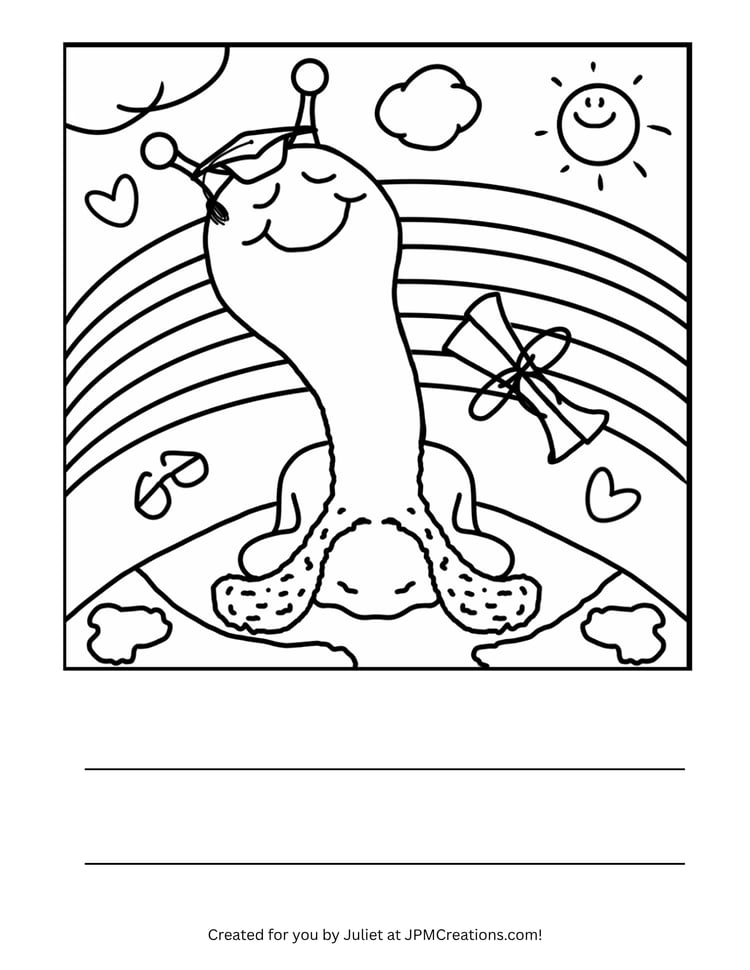 Cute Snail "Top Of The World" Graduation Day Coloring Page (Letter Size)