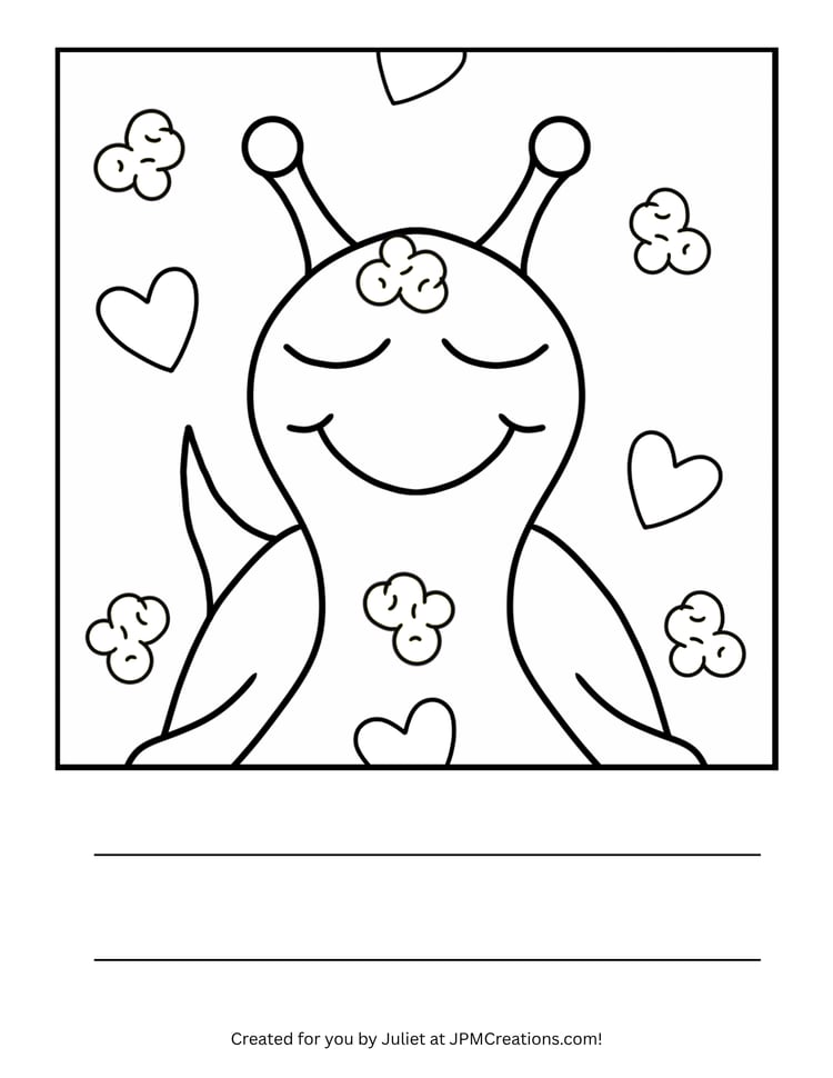 FREE: Cute Snail With Popcorn And Hearts Coloring Page (Letter Size)