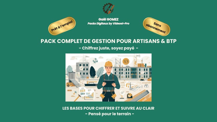 Pack complet gestion artisans BTP Excel français devis facture chantier