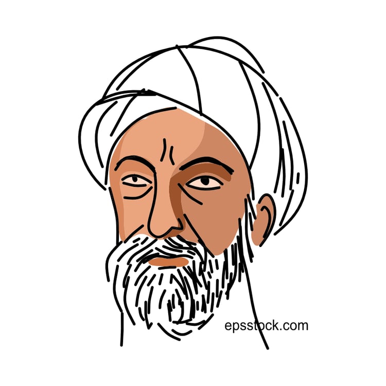Avicenna portrait, flat vector illustration