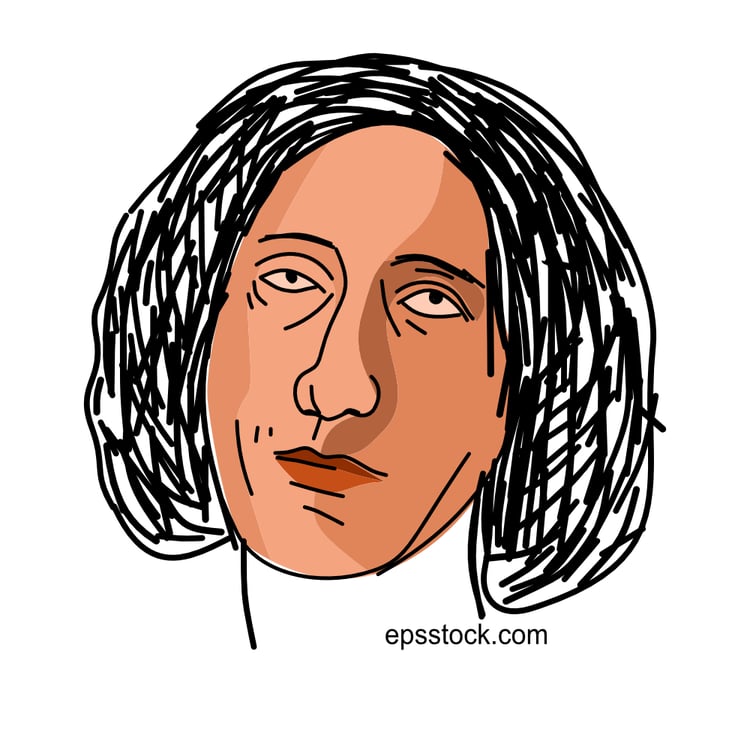 George Eliot portrait, flat vector illustration