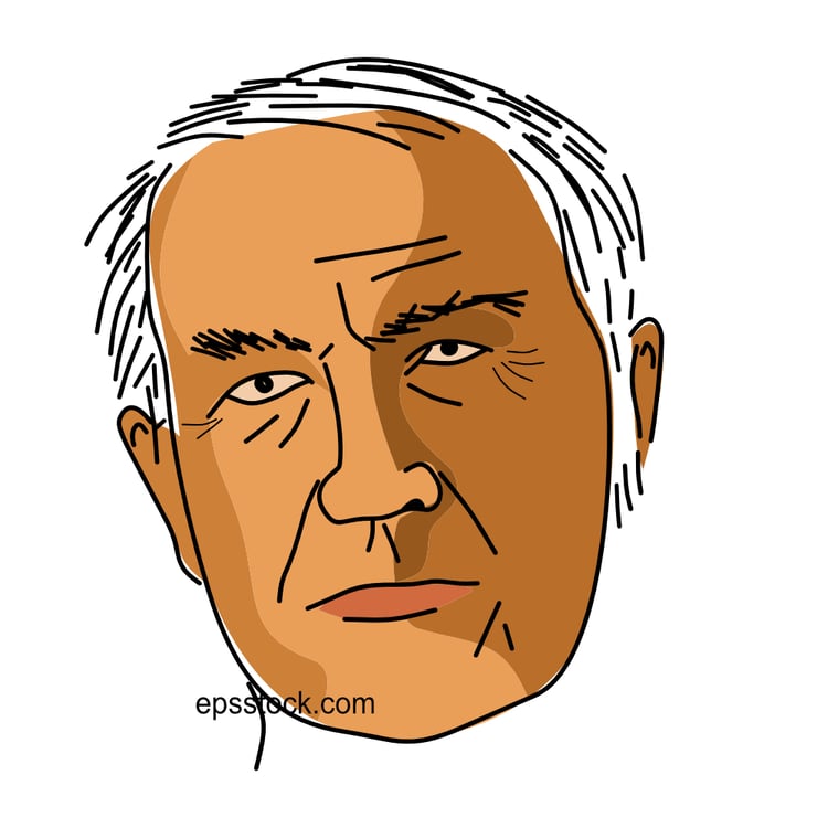 Thomas Edison portrait, flat vector illustration