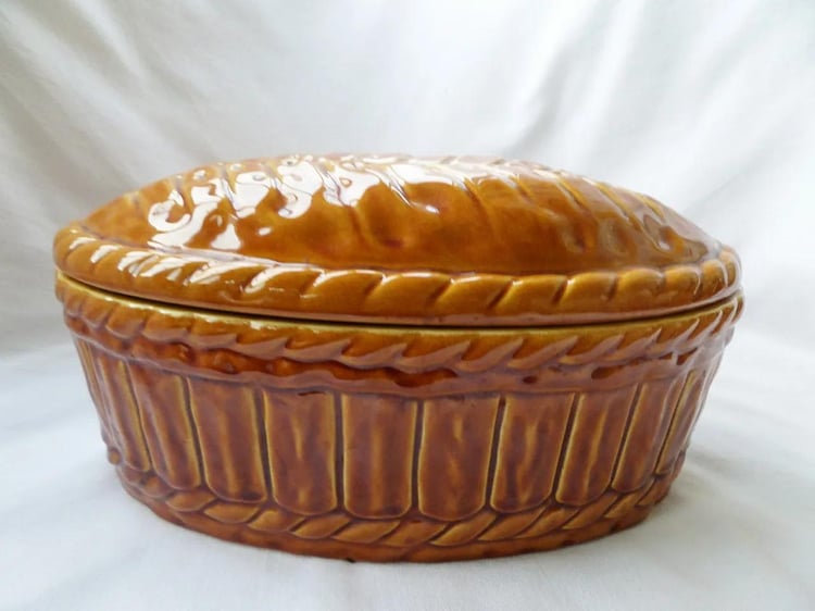 Majolica michel caugant lidded tureen Puff Pastry Pie motif