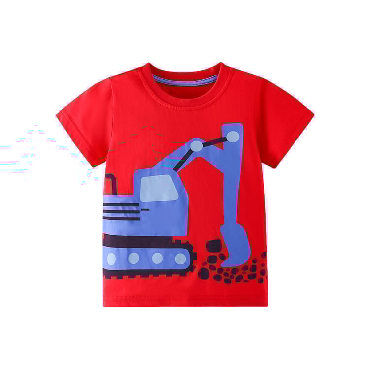 Boys construction vehicle graphic tee summer cotton shirt