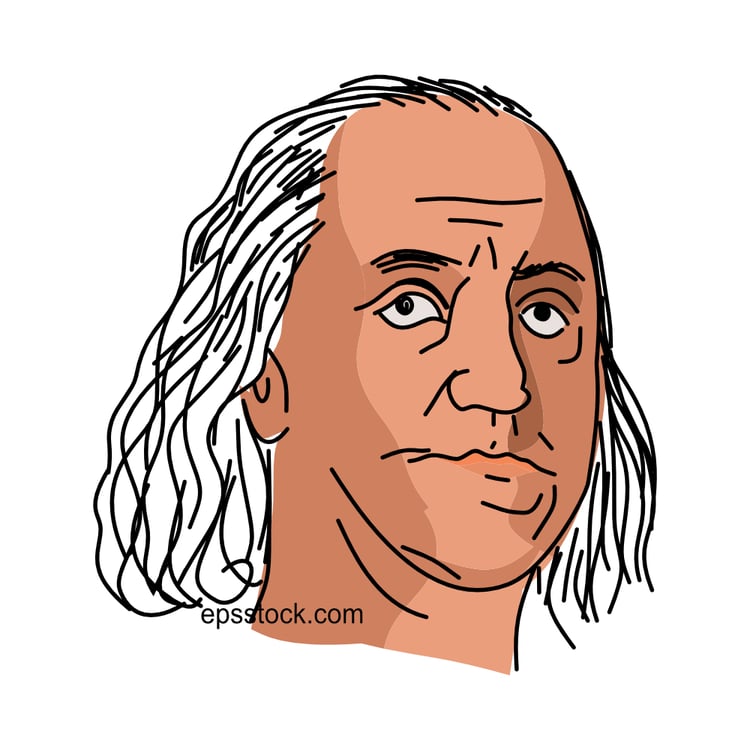 Benjamin Franklin portrait, flat vector illustration