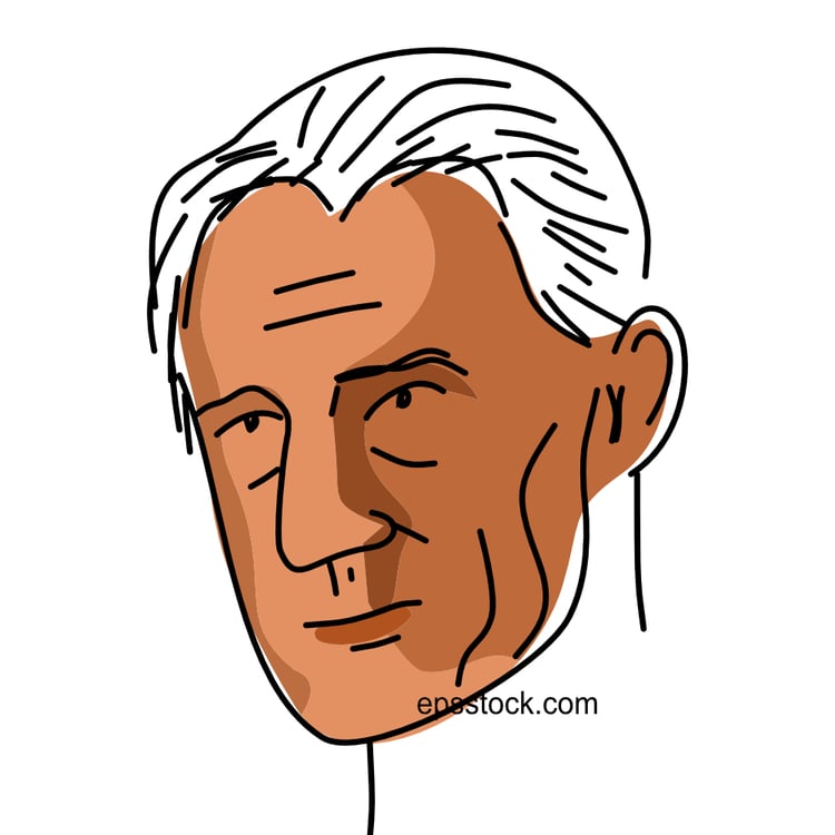Maurice Ravel portrait, flat vector illustratio