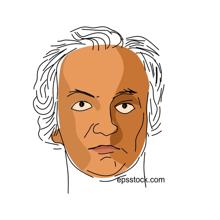 William Blake portrait, flat vector illustration