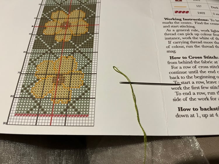 thread folded through needle