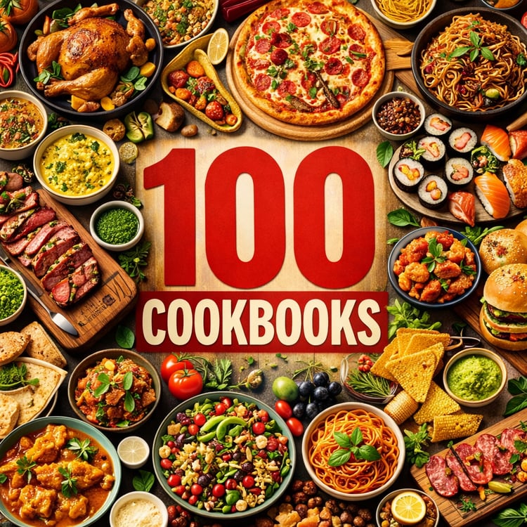 Digital cookbook collection with 100 recipe books and thousands of recipes
