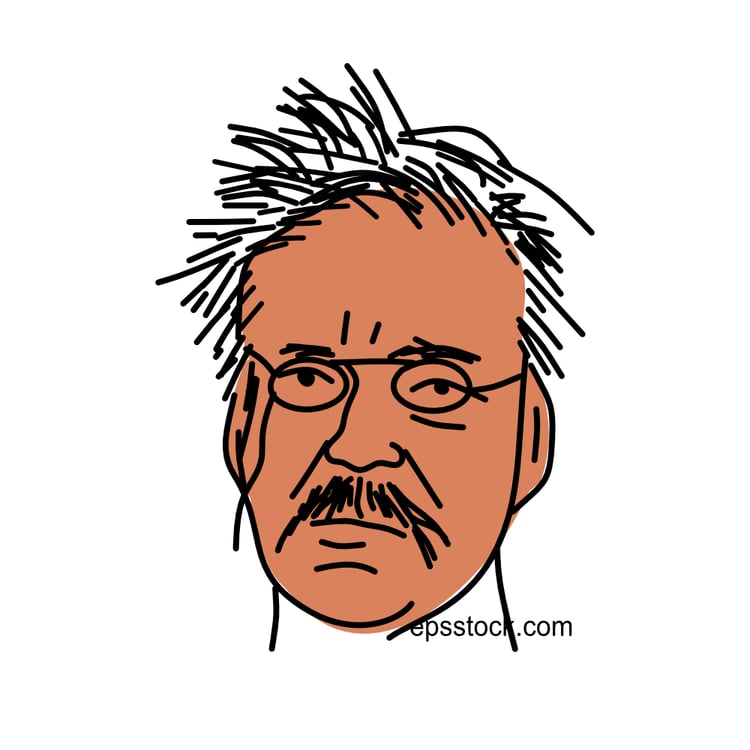 Gilbert Keith Chesterton portrait, flat vector illustration