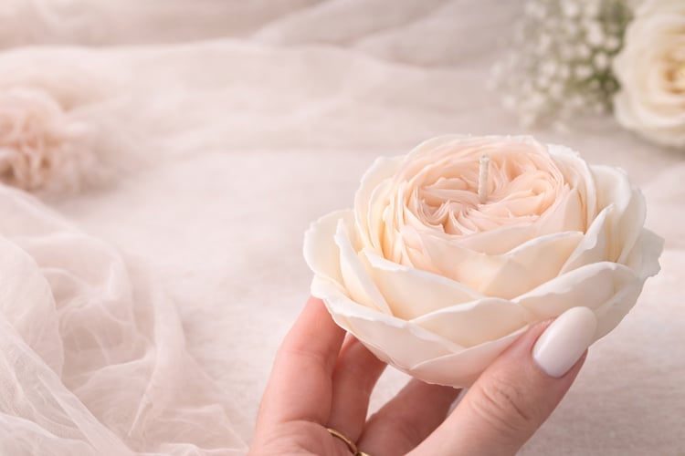 Handmade peony rose candle, decorative floral candle, online masterclass