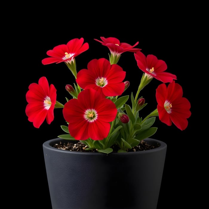 Flowerpot, Red Flowers, Flower,, Plant, Black Background, Wallpaper, Isolated, Photography - Ai Generated