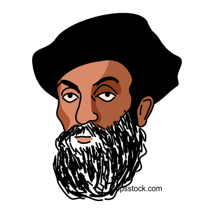 Ferdinand Magellan portrait, flat vector illustration
