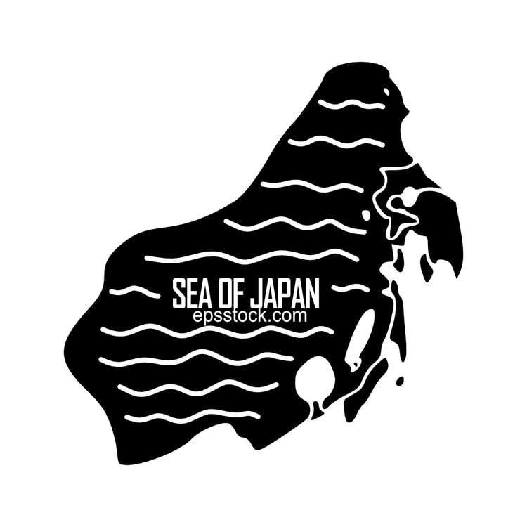 Sea of Japan Outline Map, black isolated silhouette