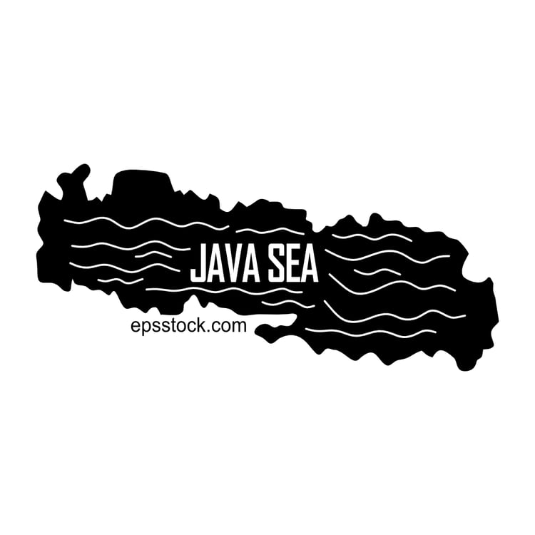 Java Sea Outline Map, black isolated silhouette