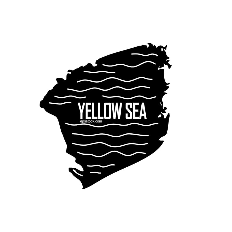 Yellow Sea Outline Map, black isolated silhouette