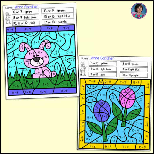 Earth Day Math Color by Number Activities Add & Subtract to within 20 Worksheets