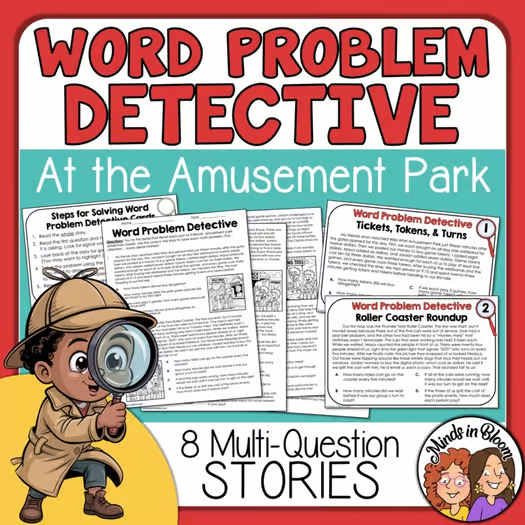 Word Problems Detective worksheets and Task Cards Math Multi-Step Stories
