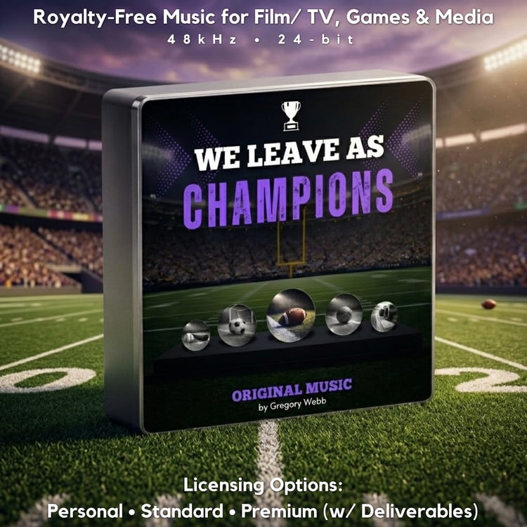 Epic cinematic orchestral score crafted for sports storytelling, emotional highlights, and brand content. Soaring strings, bold brass themes, and driving marching snares create a powerful, uplifting, and inspiring impact.