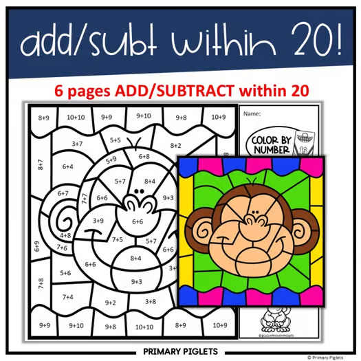 SAFARI ZOO Color by Number Code Addition Subtraction Multiplication Division