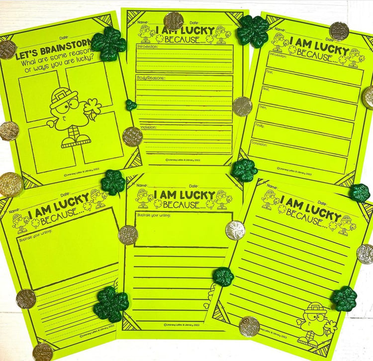 St Patrick's Day Writing Activity I Am Lucky Because March Writing Activities