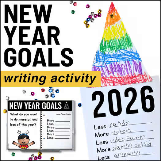 New Year's Writing Activity 2026 - New Year Resolutions Goal Setting Craft