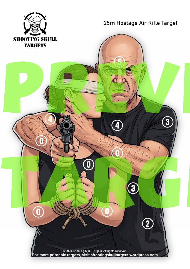 Hostage scenario airgun target sheet for precision shooting practice