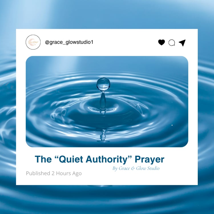 Blue watercolor prayer printable mockup featuring The Quiet Authority Prayer for Christian devotion and spiritual growth.