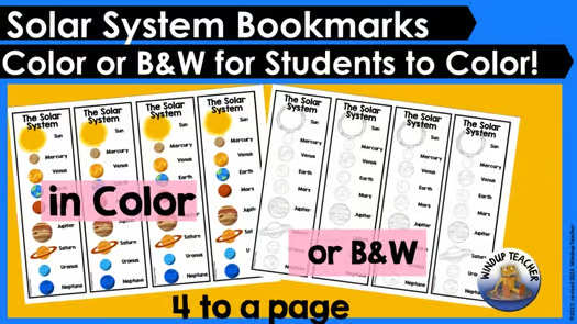 Planet Bookmarks to Color - Solar System Bookmarks in Color and B&W