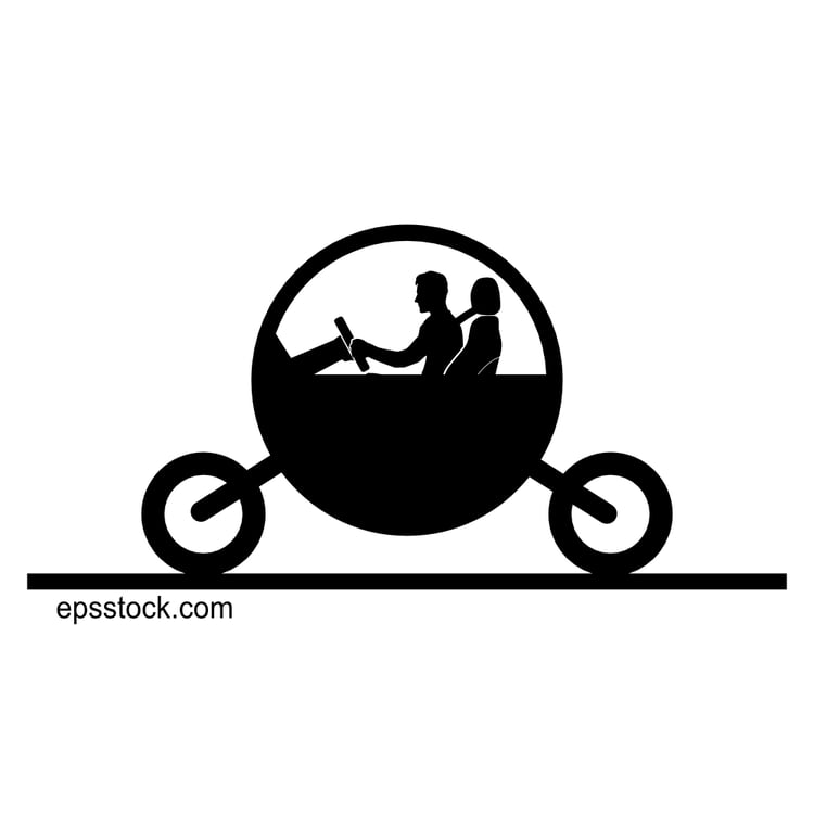 car of the distant future, black isolated silhouette