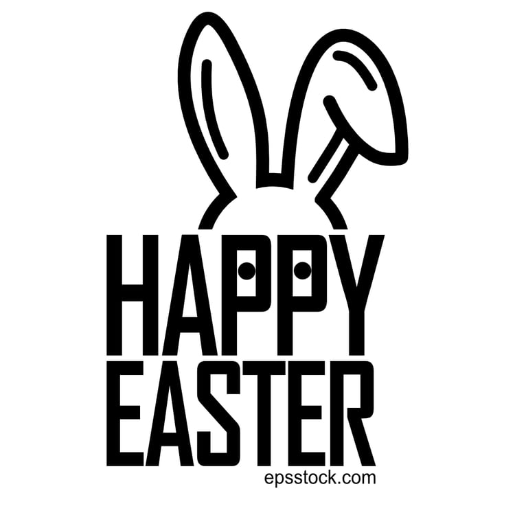Happy Easter inscription with Bunny Ears, black isolated silhouette
