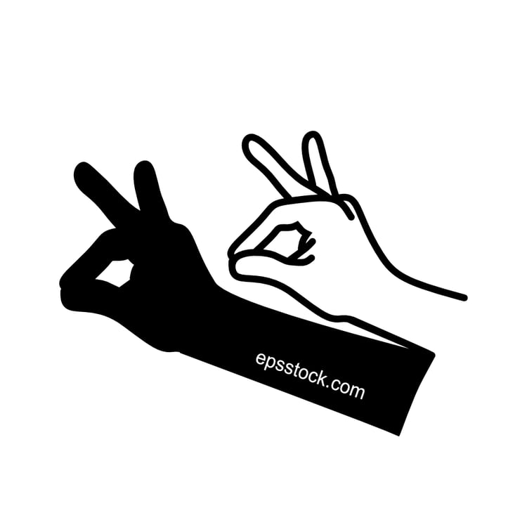 Rabbit ear hand sign, black isolated silhouette