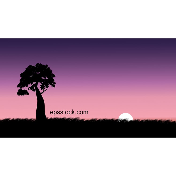 sunset landscape, flat vector illustration