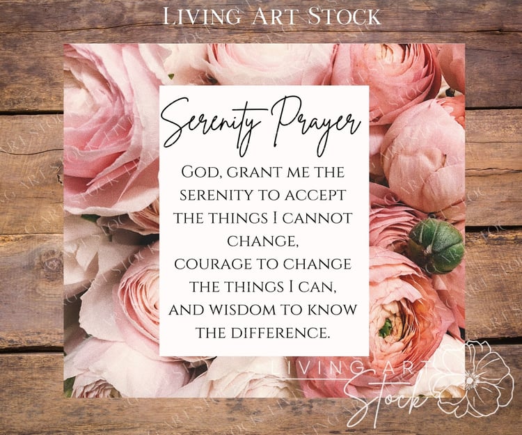 The serenity prayer printed on a pink floral tumbler wrap