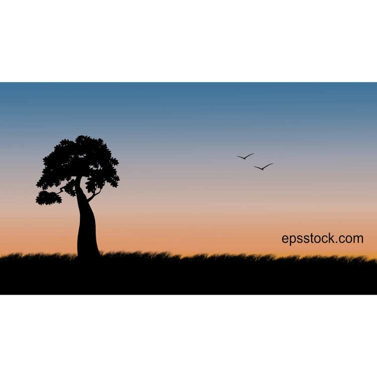 sunset with colorful sky, flat vector illustration