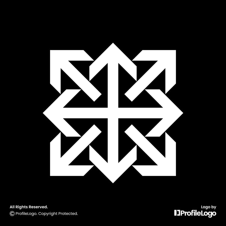 Square compass arrow direction logo for sale by ProfileLogo with black background