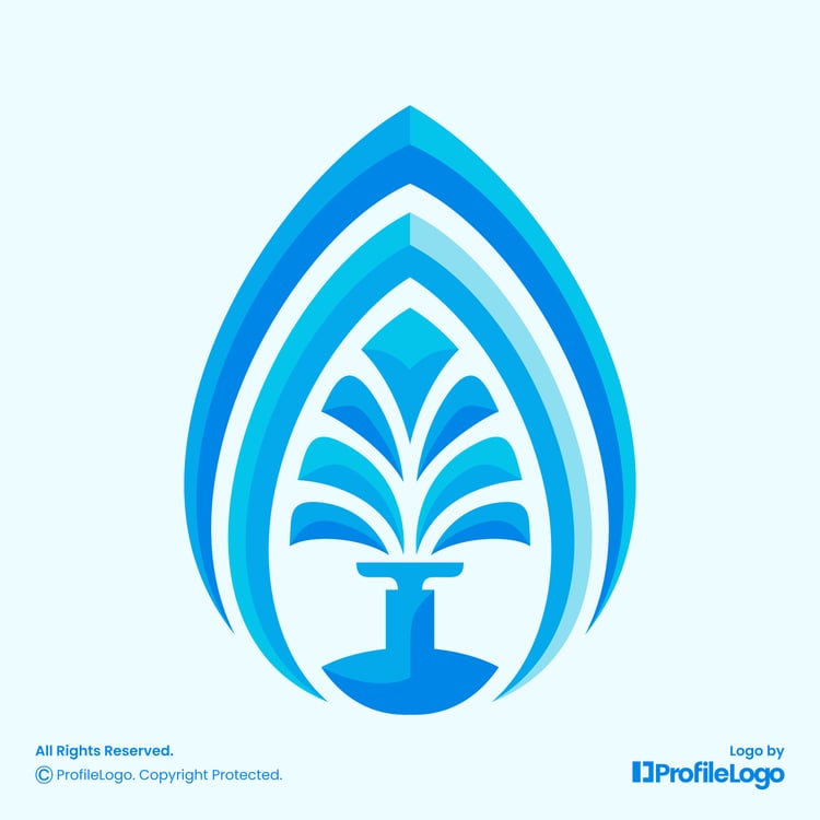 Colorful water spray splash logo for sale by ProfileLogo with light blue background