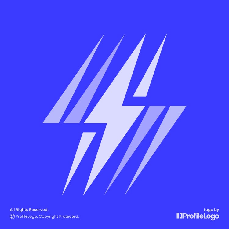 Power electric lightning bolt logo for sale by ProfileLogo with dark blue background