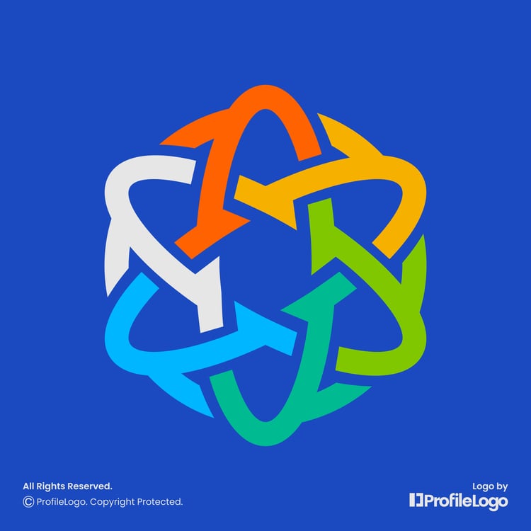 Colorful circle atom logo for sale by ProfileLogo with dark blue background