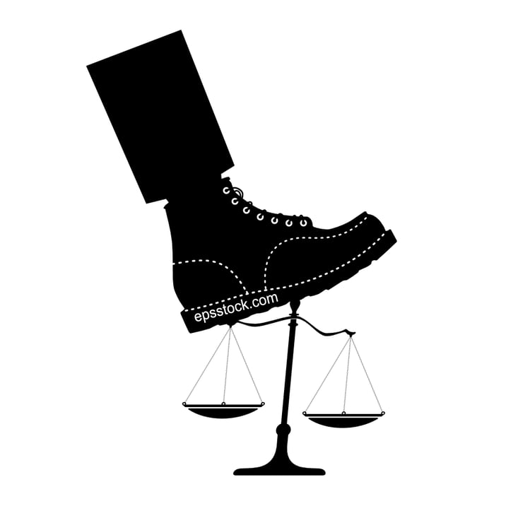 trample the scales of justice, black isolated silhouette